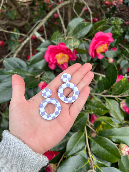 Purple checkered earrings