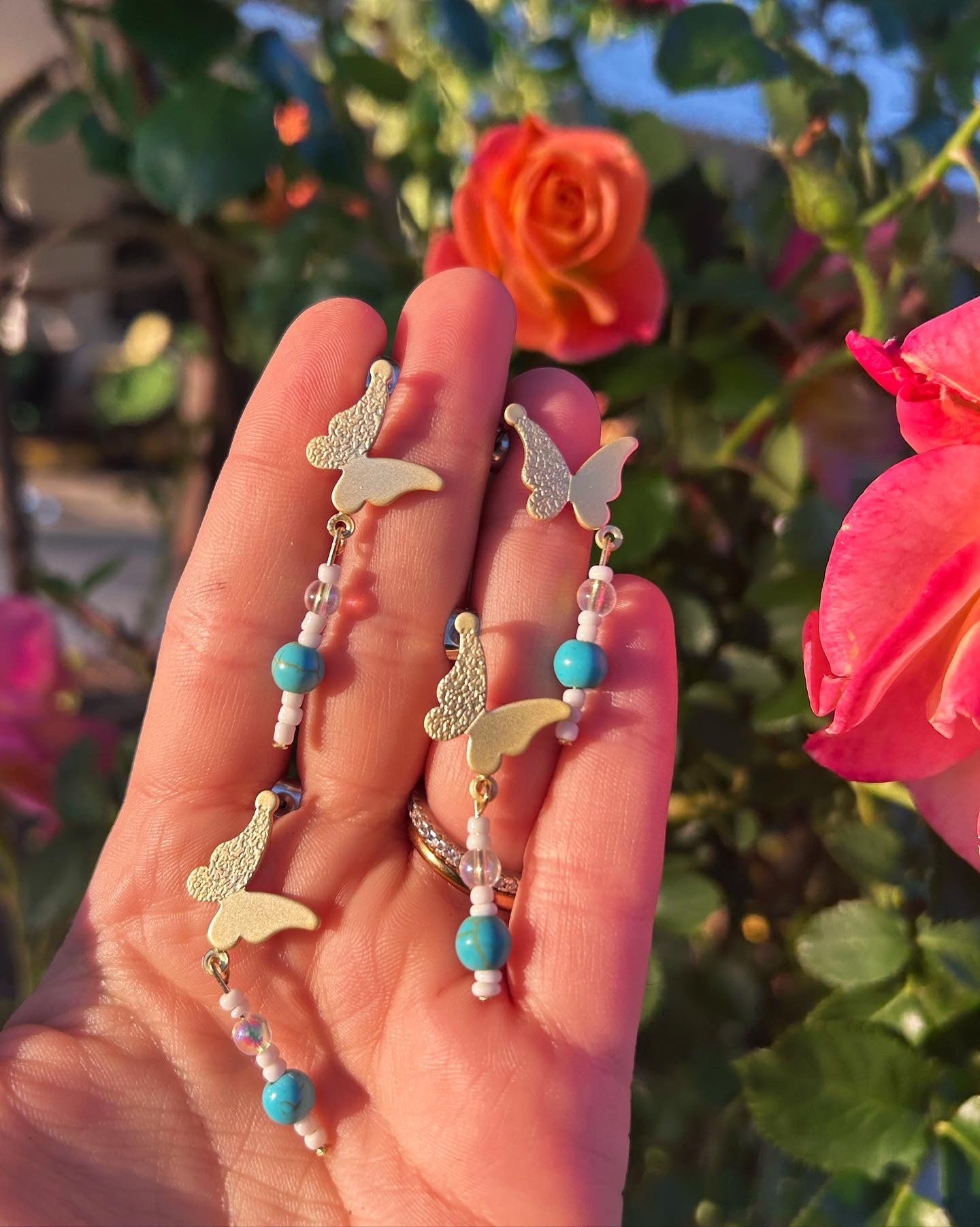 Clarence Turquoise butterfly earrings — gold