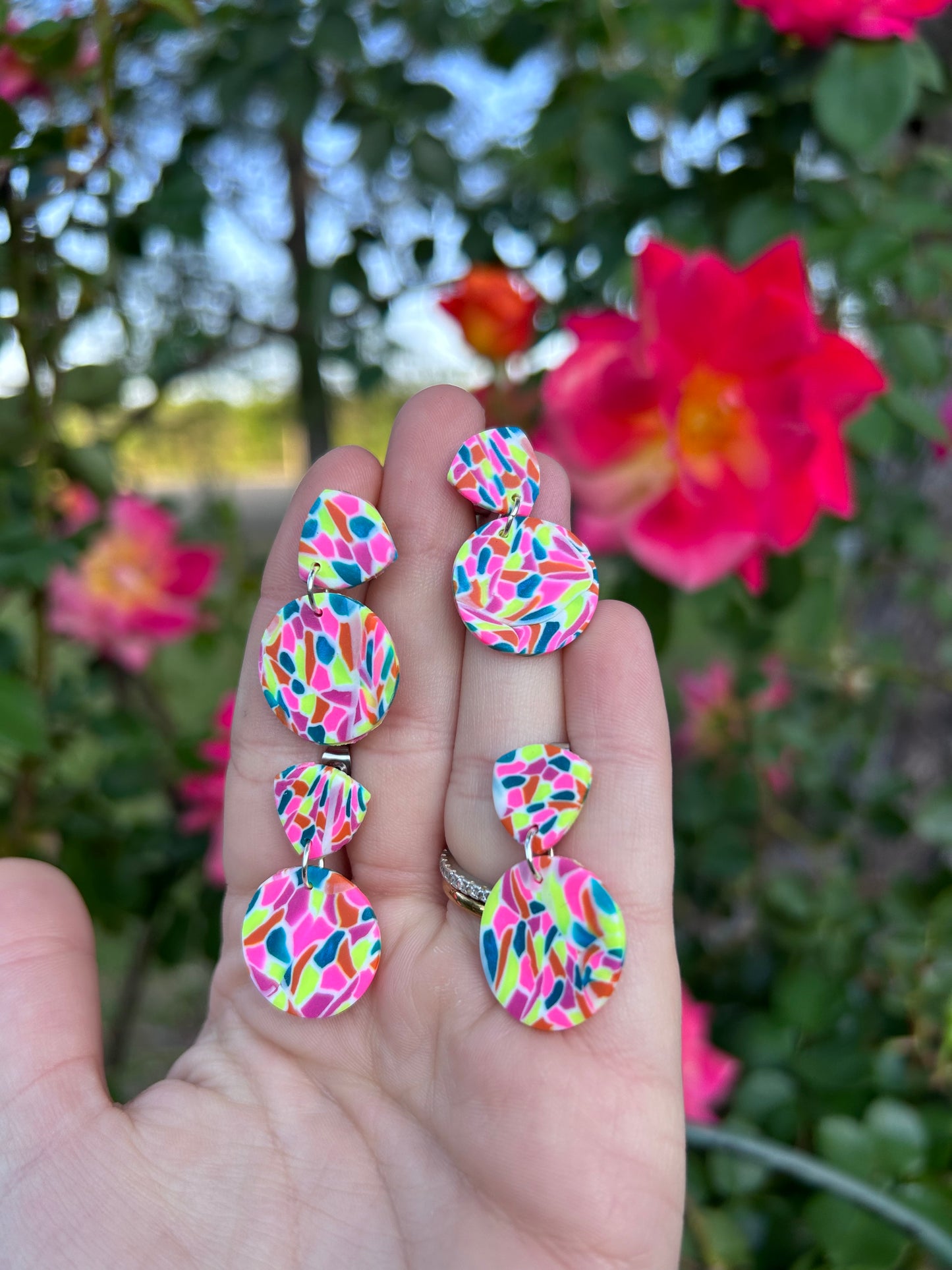 Clearance Neon stained glass earrings