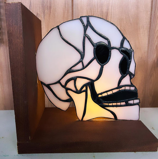 !NEW! Stained glass skull bookend (white glass)