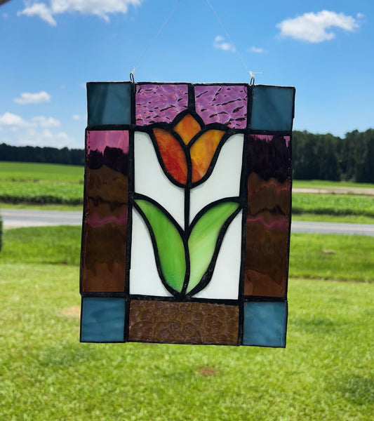 !NEW! Stained glass framed tulip