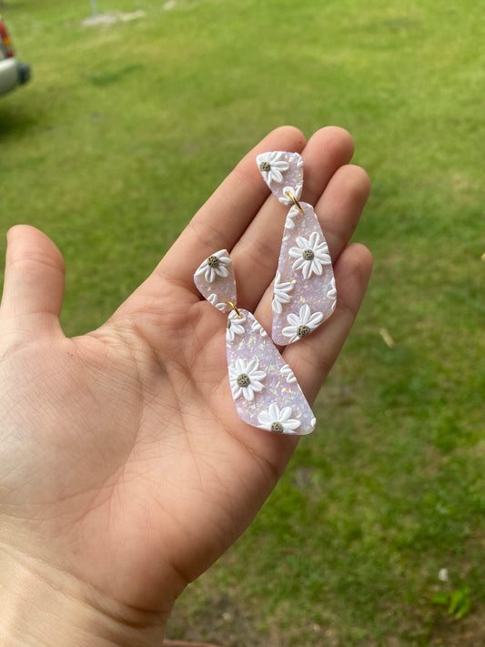 Opal daisy earrings