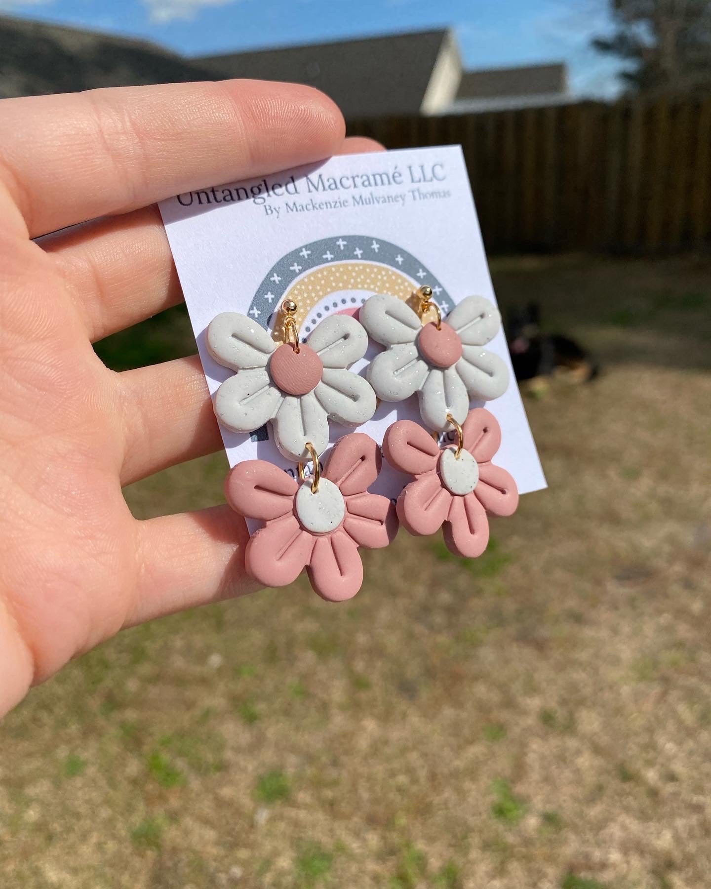 Pink flower earrings